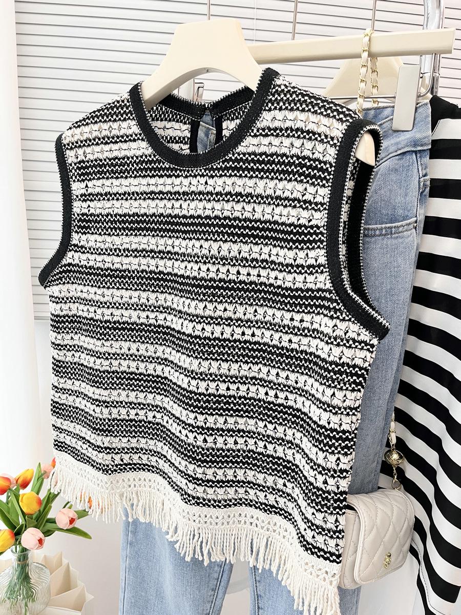 

Корейская ретро-футболка без рукавов с кисточками по низу - Лето 2024 г., женский топ в стиле вестерн One Size