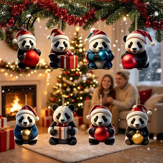 Panda Ornament Collection 2D Acrylic Cute Ornaments Advent Calendar 24 Days Christmas Countdown Gift Box Collectible Hanging Pendants for Holiday