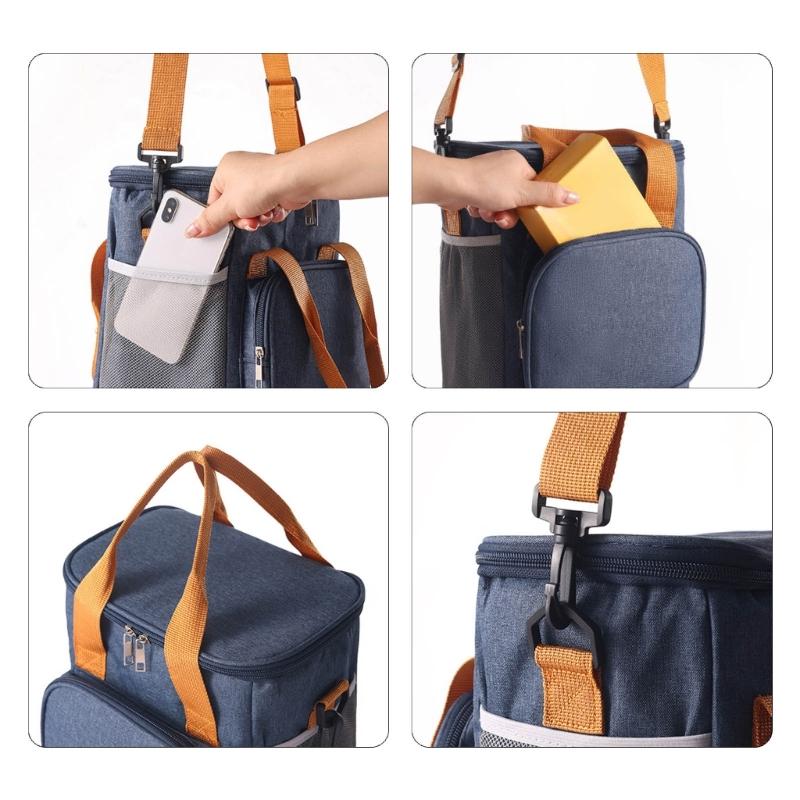 Insulated Food Container with Shoulder Belt Waterproof Lunch Storage Bag Large Capacity Multiple Pockets Box for Meal