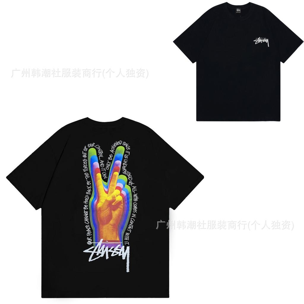 [2] American trendy brand short-sleeved t-shirt black and white collection printed short-sleeved t-shirt casual couple men and women of the same style