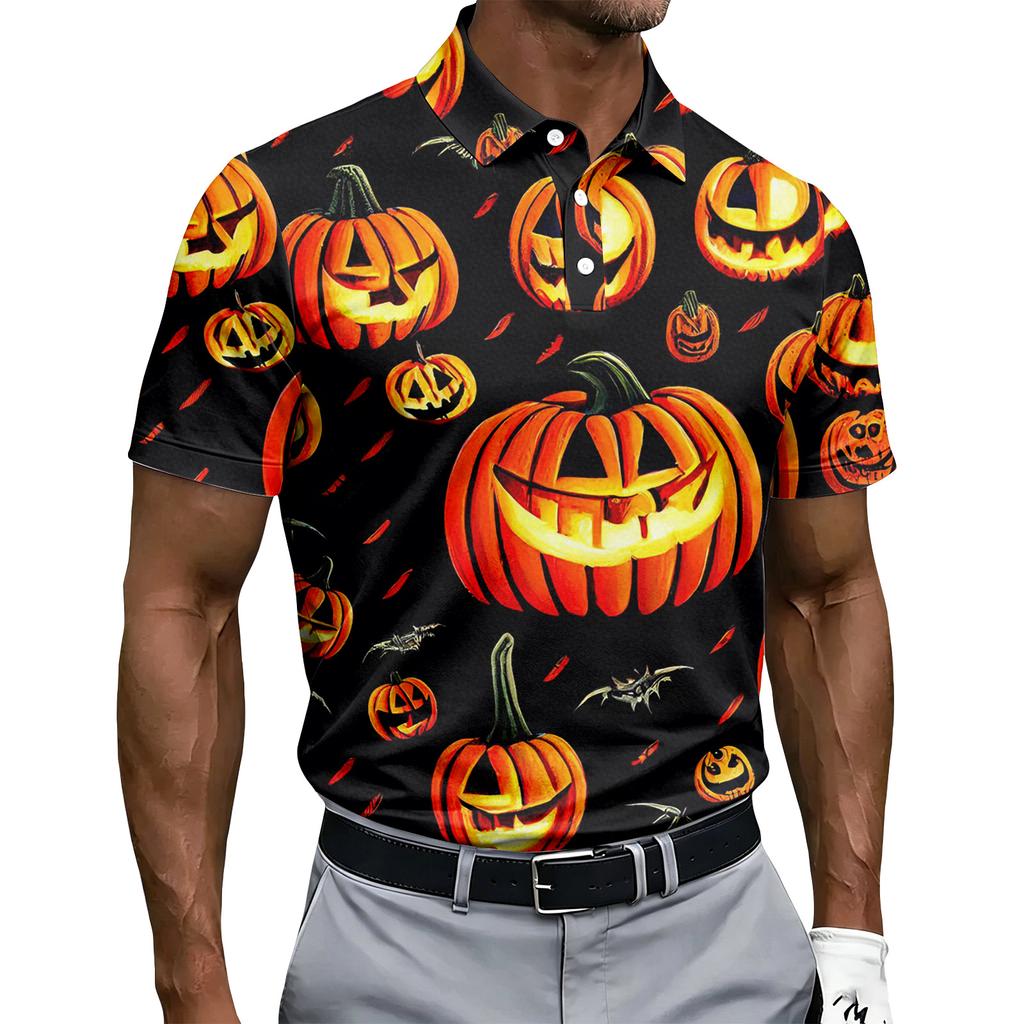 Men's Short Sleeve Halloween Printed Button Shirt, Casual Graphic Top