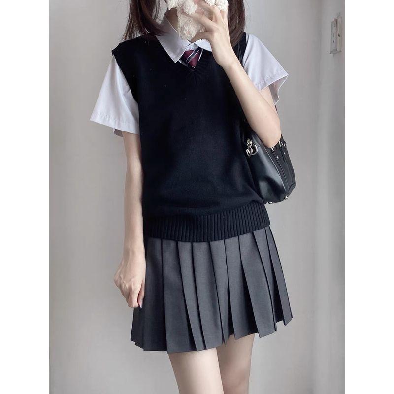 

JK Оригинальный японский стиль для школ Свитер жилет с V-образным вырезом Inner short-sleeved shirt [single piece]] 2XL