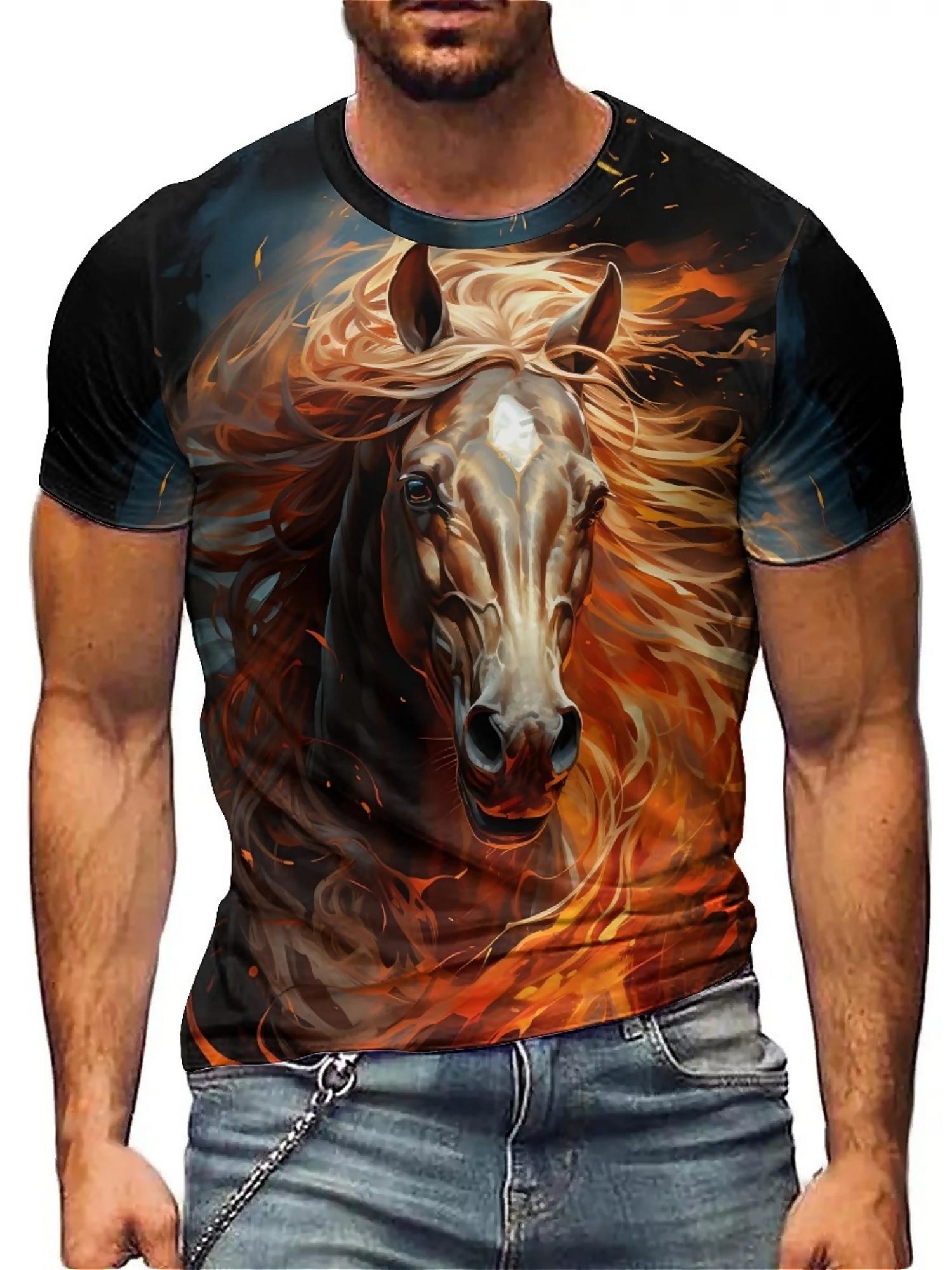 

Men s Horse 3D Print T-Shirt | Plus Size Summer Casual Tee | Lightweight Breathable Polyester S