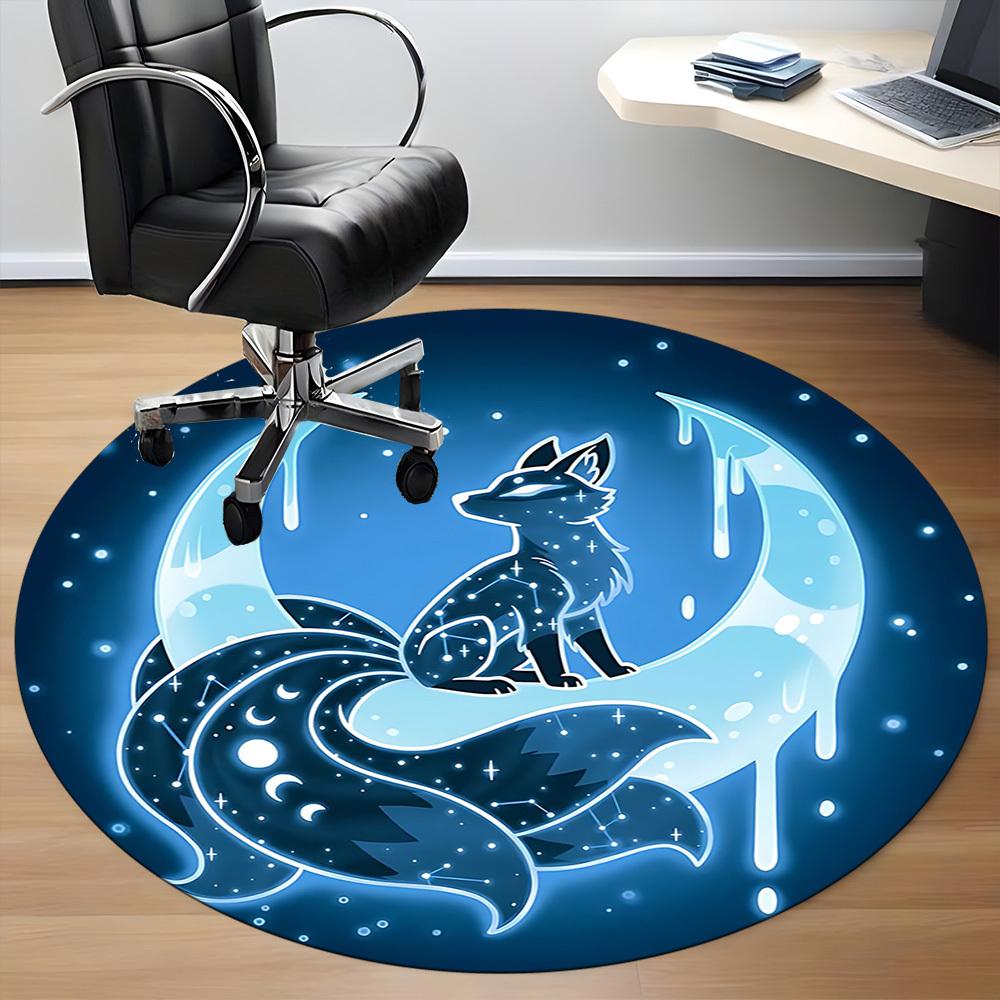 1pc Moon Fox Office Round Area Rug,  Mat Suitable For Office, Under Office Chairs Bedroom Living Room Home Decor, Room Deco