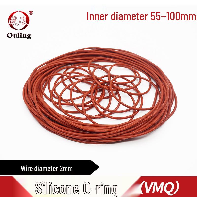 Red Silicone O-Ring, 55-100mm Outer Diameter, 2mm Thick, High Elasticity 55*2mm (1 piece) Red Silicone O-ring