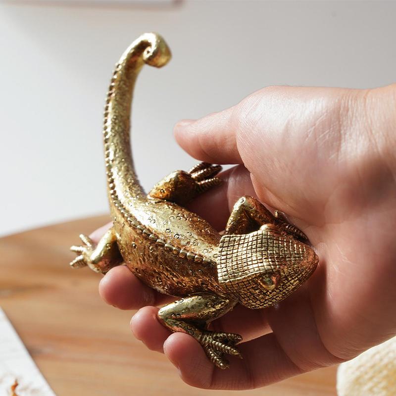 Gekko Veggdekor, Resin Kunst Veggskulptur, Gull Øgle Hengende Figur For Hjemmekontor Gård Veranda Gjerde Våningshus