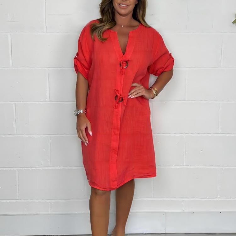 

Women Sundress 3 4 Sleeve V Neck Loose Casual Beach Dress Midi Dresses S оранжевый