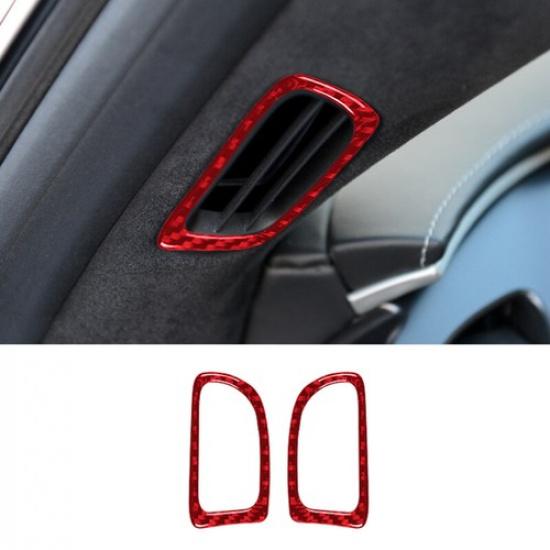 Red Carbon Fiber Car Front Side Defogger AC Vent Cover For Corvette C7 2014-