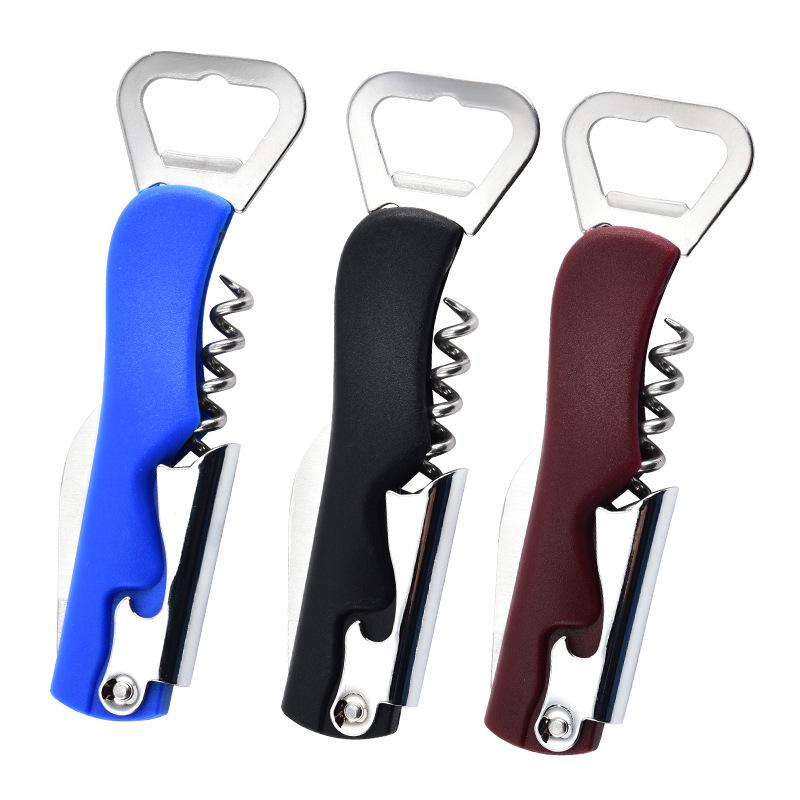 Stainless Steel Wine Opener & Knife Set with Plastic Handle - Portable Multifunctional Tool for Beer & Wine