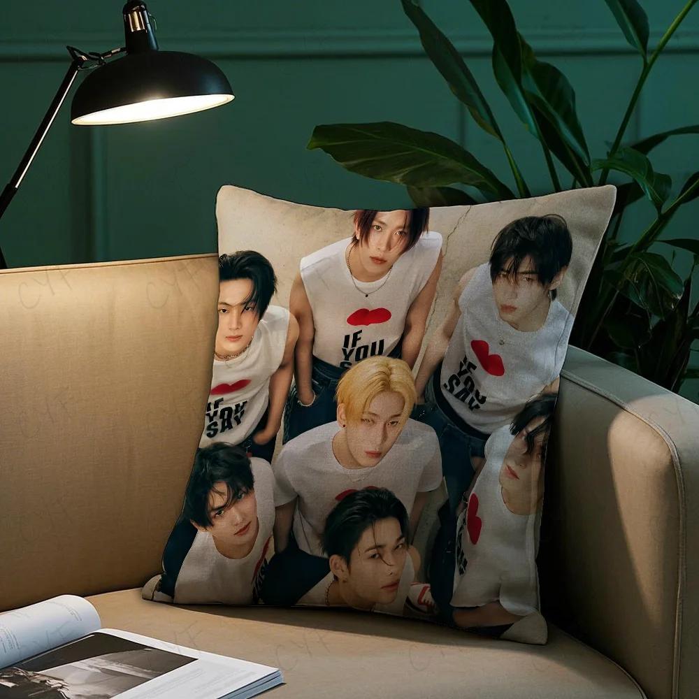 Boy Team E-Enhypen Pillow Case Pillowcase Anti-Dustmite Pillow Invisible Zipper Silky Short Plush Sofa Cushion Cover