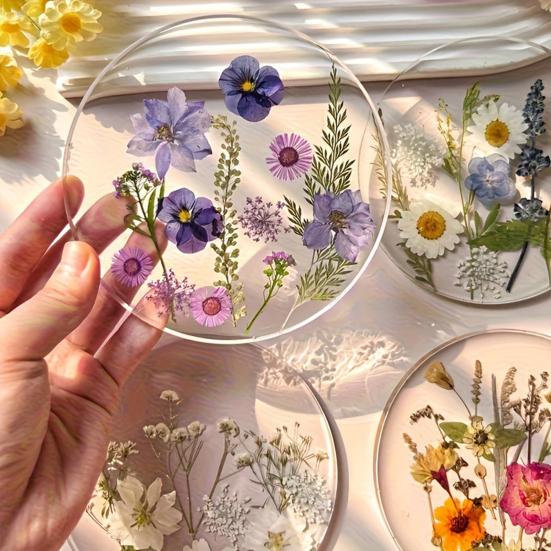 Non Slip Coaster Set Floral Print Acrylic Coaster, Non-Slip Surface Heat Resistant Protection Cup Pad, Pads Transparent Round Mat for Office Desk