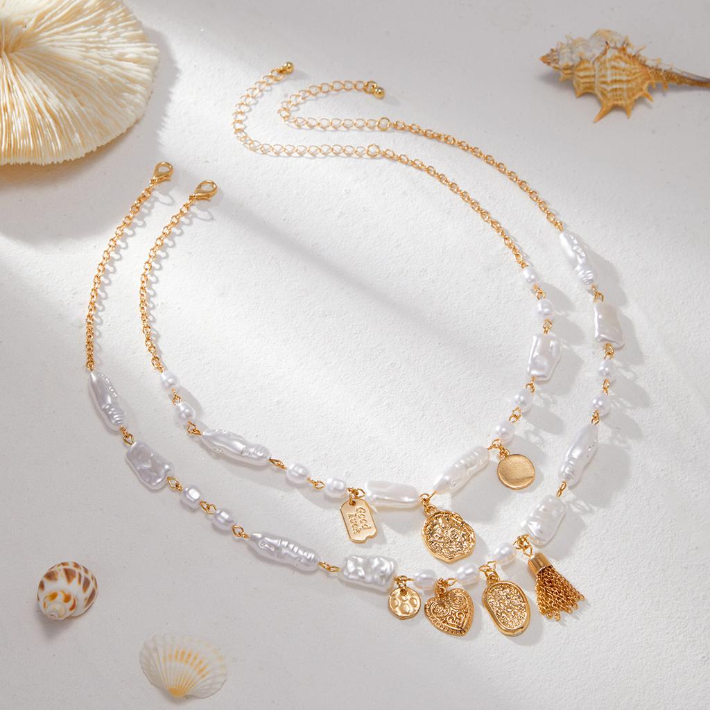 2Pcs/Set Baroque Imitation Pearl Necklace for Women Creative Geometry Pendant Jewelry Accessories