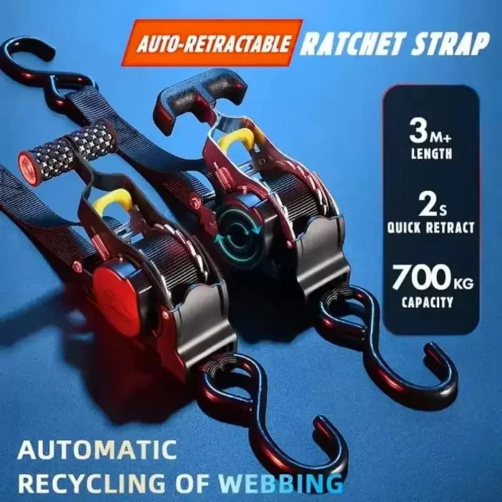3.3m Automatic Retractable Tie Down Strap Luggage Securing Belt for Car Motorcycle Self-Driving Tour
