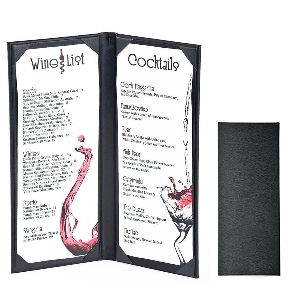 4.25 X 11 Menu Holder Menu Covers 2 View Leather Menu Book Double Fold Panel for Restaurant Coffee Bars Drink Cocktail 4.25x11  inch