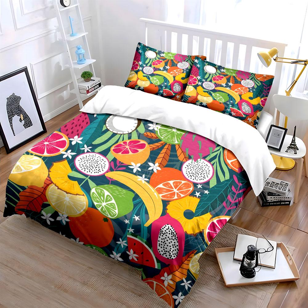 Colorful Tropical Fruit Pattern. Print Bedding Set 1 Duvet Cover 2 Pillowcases For Adult And Children Luxury Gift Full Size