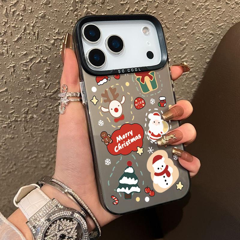 Peeking Santa and Christmas Pattern IMD Case for iPhone 17 16 15 14 Pro Max 13 Shockproof Hard Cover with Permanent Design