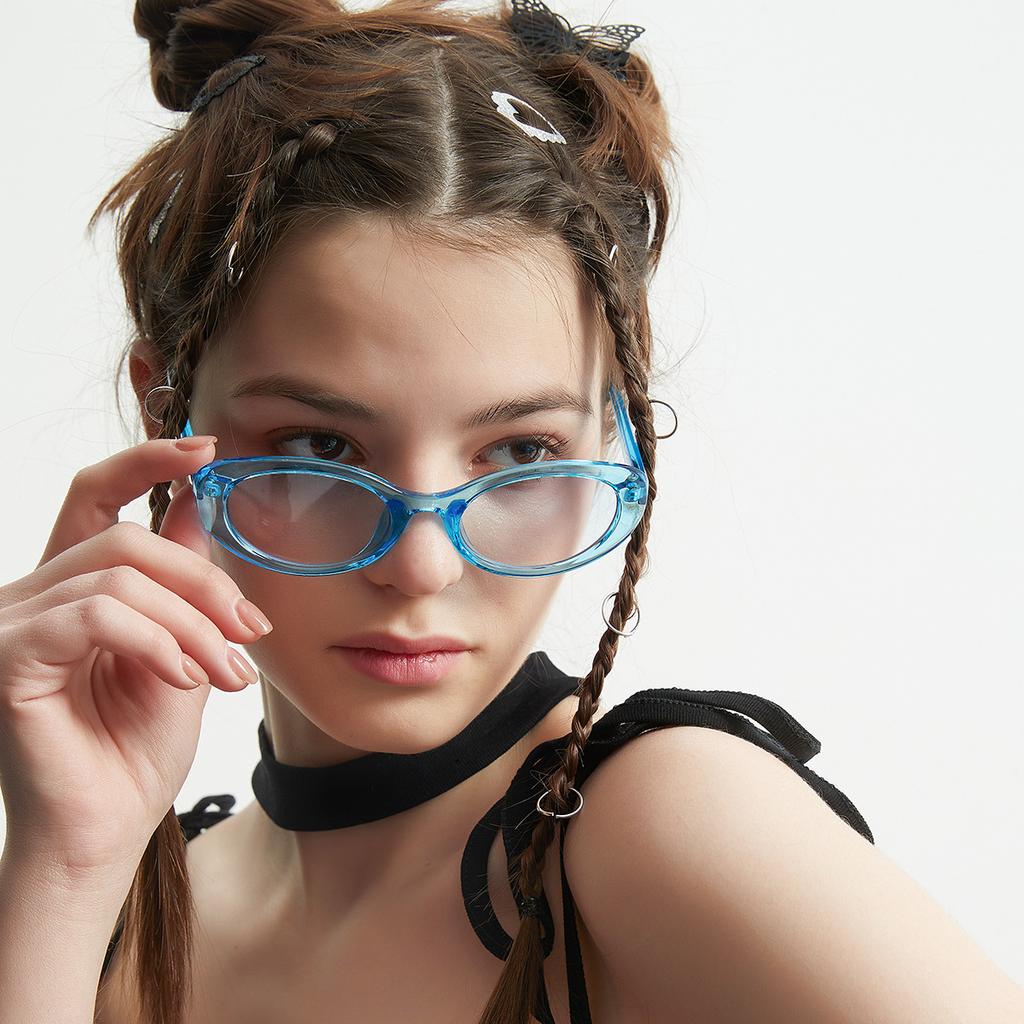 81381 Bonbonfarbene Sonnenbrille mit kleinem Rahmen Damen, Beliebte Farbe Gläser Retro Brille UV-Schutz