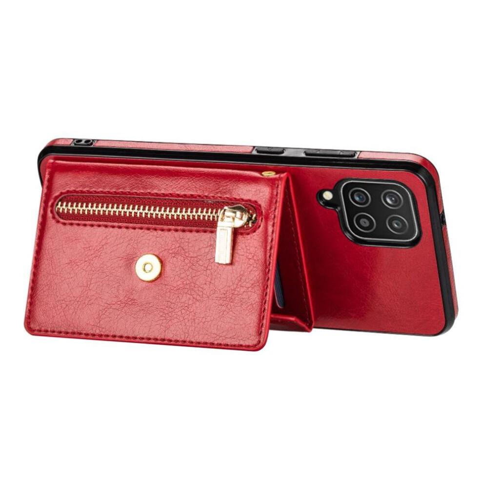 (Red) Zipper Pocket Case for Samsung Galaxy A12 5g Wallet Case Magnetic Buckle Card Holder Pu Leather Protective Cover