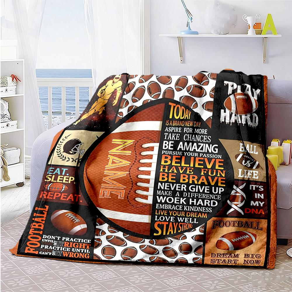 Personality Football Customize Text Blanket Gift Personalized Blanket Comfortable Versatile for Living Room Nap Sofa Bedding All-Season Use
