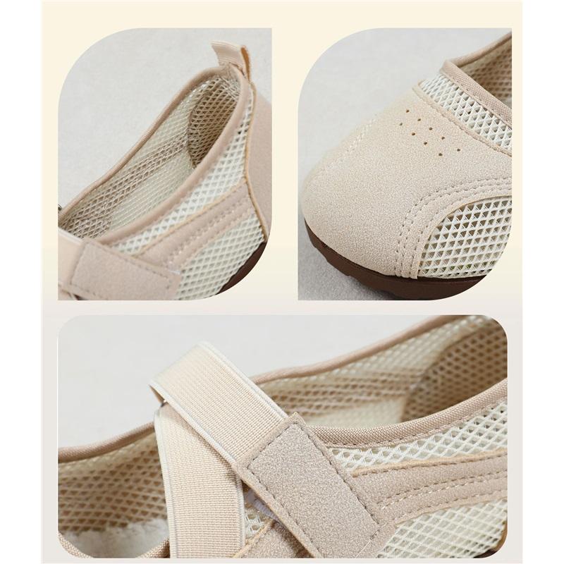 Women Cutout Mesh Mary Jane Flats Breathable Hook and Loop Shoes