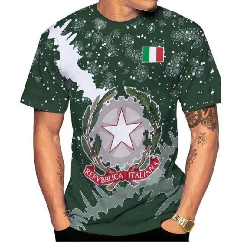 3D Printed Italy Flag T Shirt Men Italian Football Pattern T-Shirts Summer Street Sports Round Neck Tops Short Sleeve Tees
