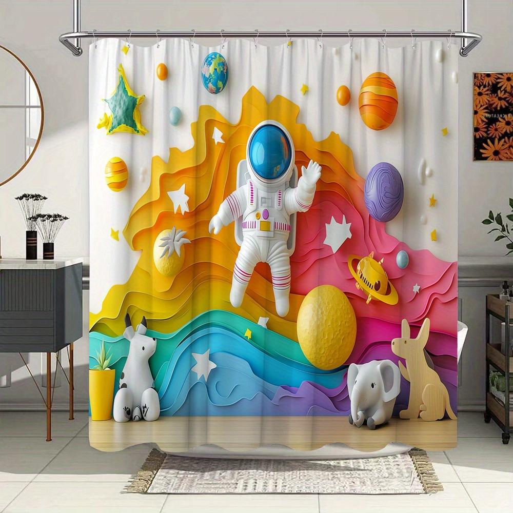 

Colorful Space Adventure With Astronaut And Animals Waterproof Shower Curtain For Modern Bathroom Decor, Stylish And Durable W60H190(CM)-1 Pcs