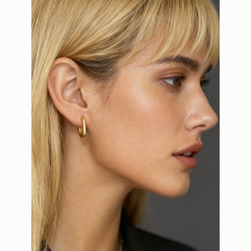Sterling Geometric Oval Hoop Earrings Women Gold Plated Minimalist Chic Studs Fashion Accessory