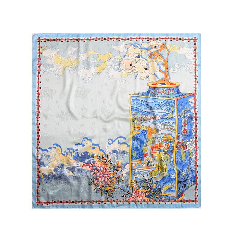 Foulard Stampati Primavera ed Estate, Foulard Quadrati 90 Fiore di Tè, Foulard da Donna Protezione Solare, Foulard, Accessori