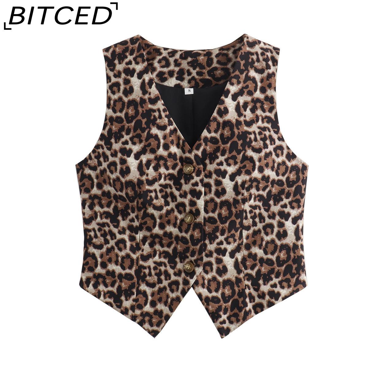 

BITCED Women s Summer Statement Fashion Cropped Animal Print Waistcoat Jacket Top L цветной печати леопарда