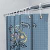Dekorativer Duschvorhang mit blau kariertem Muster, einzigartigem Blumendesign für Badezimmerdekoration