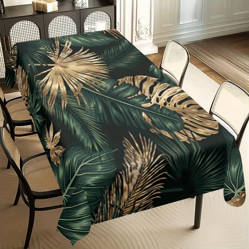 1 Pièce Nappe Feuille de Palmier Tropicale Vert Doré Impression Botanique Housse de Table Pour Salle à Manger Cuisine Fête Décor