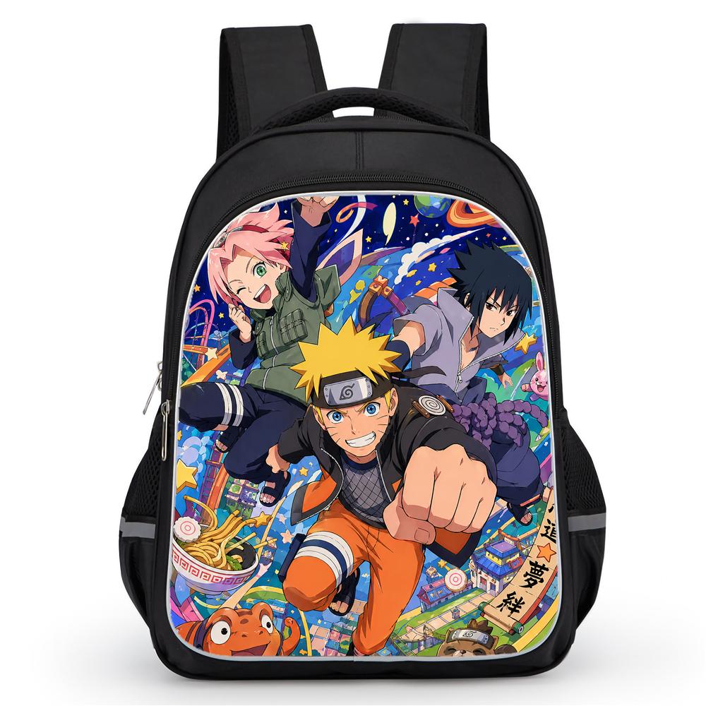 Dual Zipper Pockets, NARUTO Design Suitable For Boys&Girls, Durable 16-inch Lightweight Kids Cartoon Student Backpack Age 5-11.