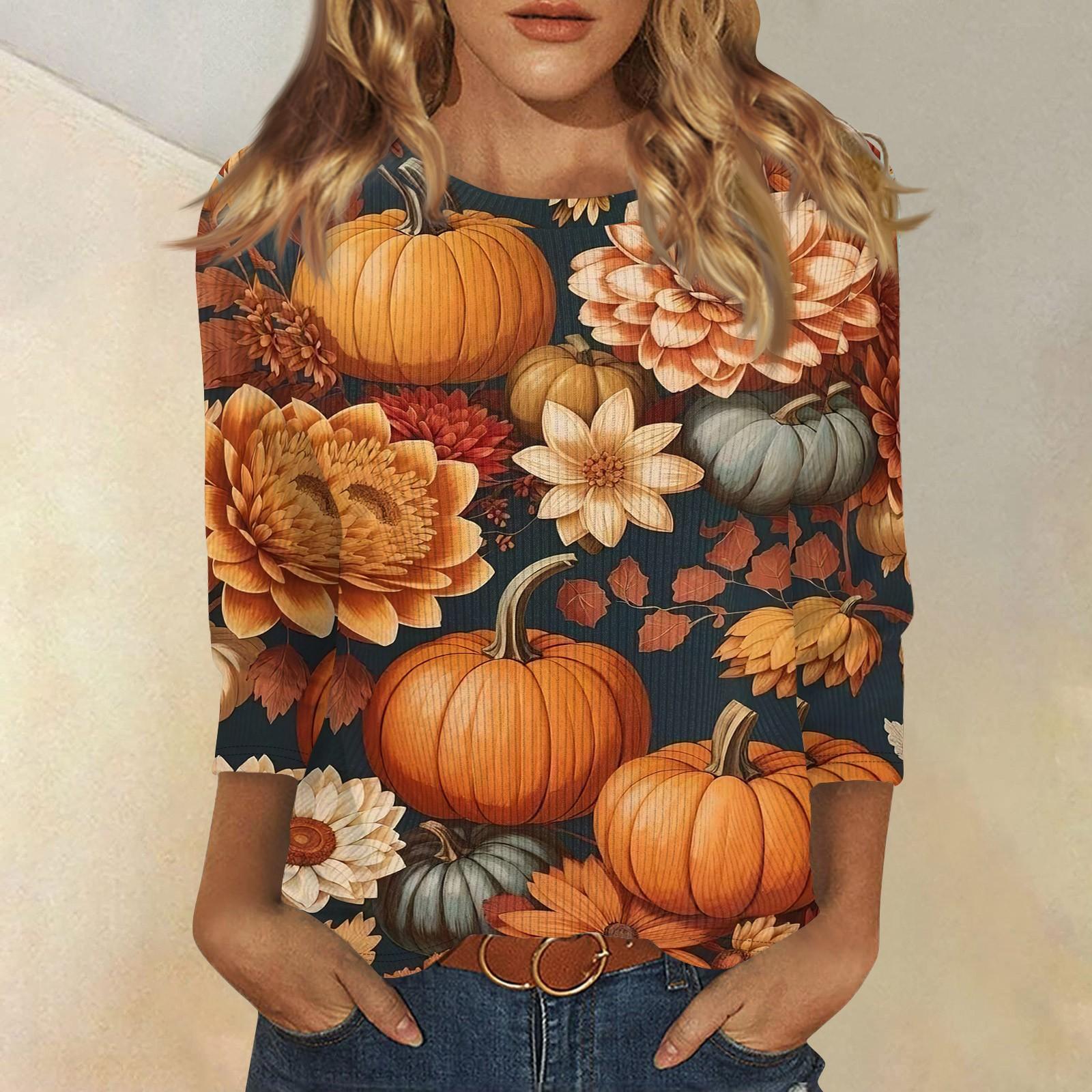 

Женская модная зимняя повседневная футболка с круглым вырезом и принтом в полоску с надписью «День благодарения» с рукавом три четверти Женская одежда L