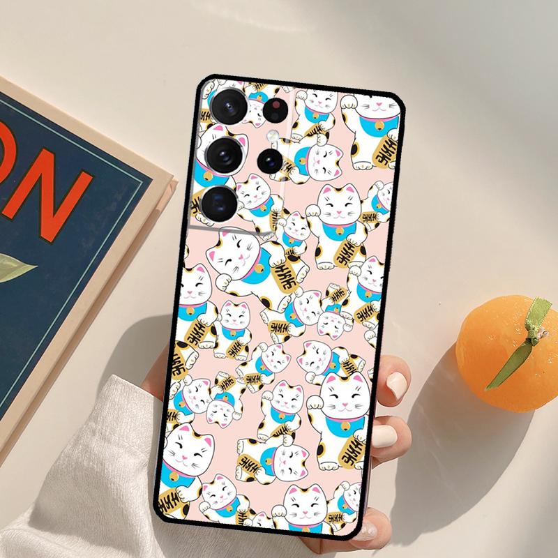 Japanese Lucky Cat Phone Case For Samsung Galaxy S23 S26 Ultra S20 S21 S22 S24 S25 S10 Plus S25 FE Back Cover