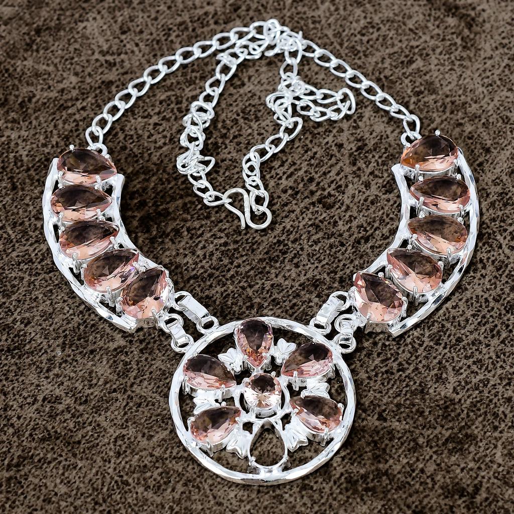 Morganite Gemstone Handmade 925 Sterling Silver Jewelry Necklace 20" KKG-1012