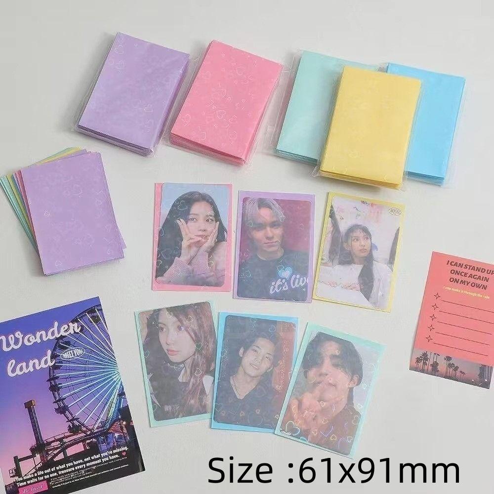 50PCS Macaron Transparent Laser Heart Card Sleeves Display Card Card Film  For Idol Photo