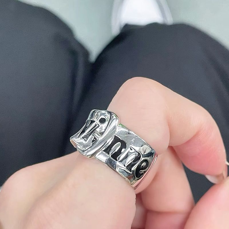 Gürtelschnallenring Nischendesign Klassisches LOGO Schwarz gefärbtes Metall Retro-Trend Punk Paar Hip-Hop-Stil Ins
