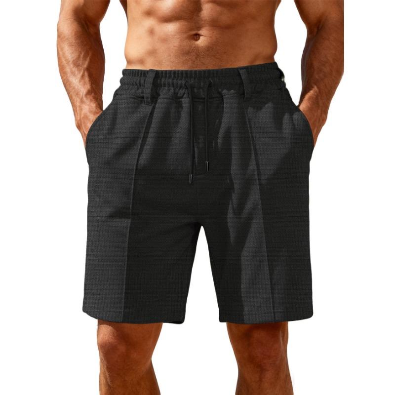 Mens Solid Color Textured Drawstring Casual Shorts S чёрный