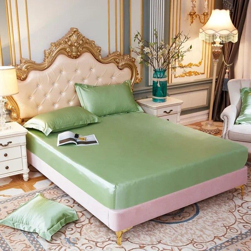 Satin-Rayon-Spannbettlaken, hochwertiger einfarbiger Matratzenbezug, elastisches Band, Bettlaken, Bettlaken 140 x 200, 160 x 200