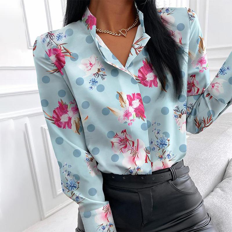 Buy Floral Print Blouse Women Clothes Stand Collar Long Sleeve