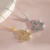 Hip-hop Simple Hollowed-out Full of Zircon Hexagram Pendant Necklace for Women Men Couple Trend Personality Collar Chain Jewelry