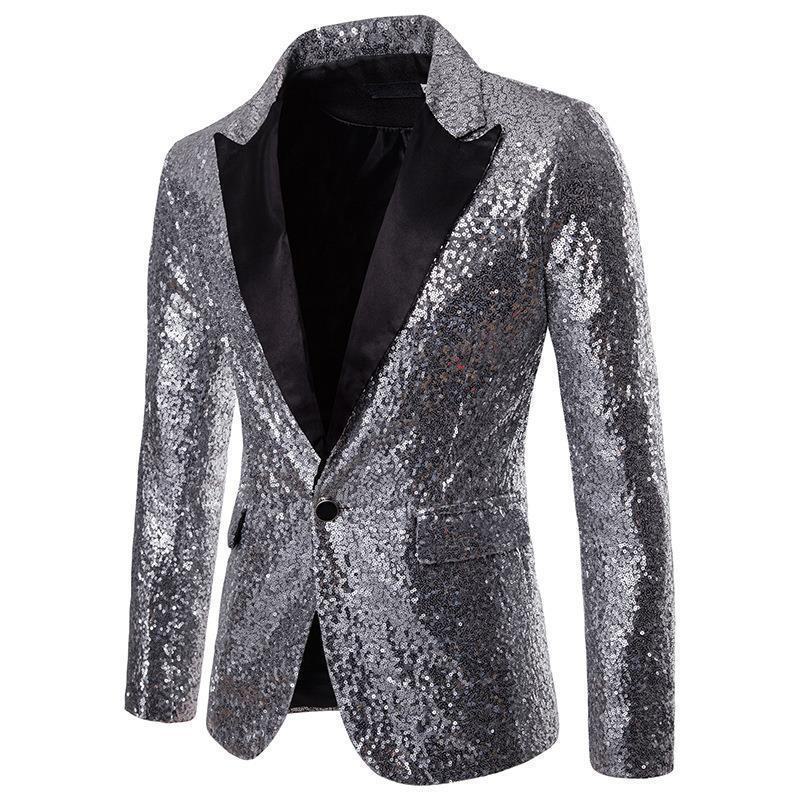 Gold Sequin Performance Suit for Men - 2024 European & American Style, Large Size, Perfect for Nightclub, Host, or Emcee Events