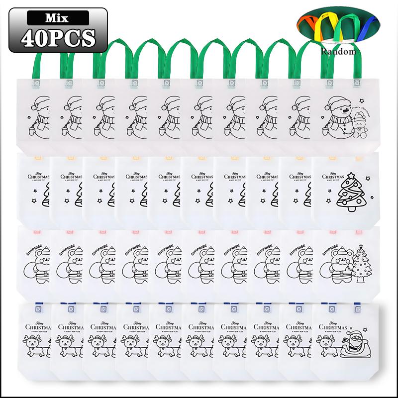 10-50PCS Christmas DIY Graffiti Bags Non Woven Handmade Painting Bags for Kids Art Crafts Gift Coloring Reusable Xmas Handbag