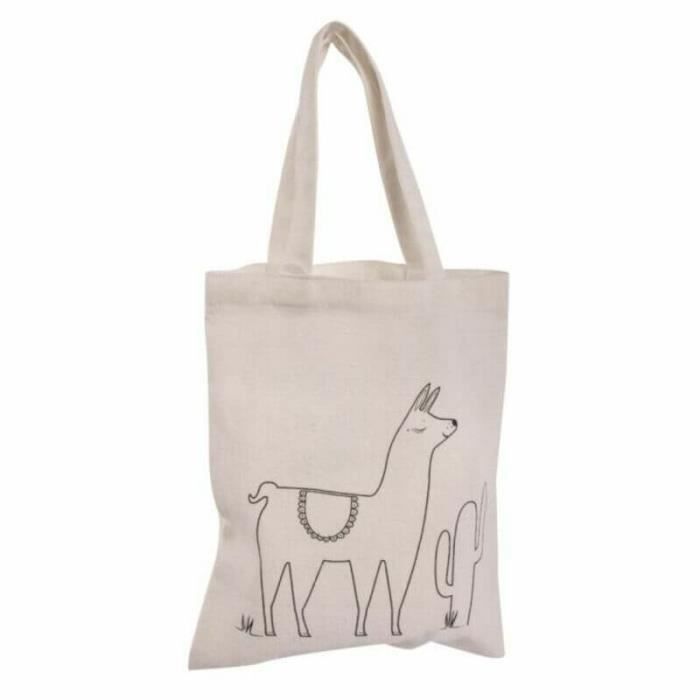 Shopping Bag - White - Llama - 20x25 Cm - 48% Cotton - 37% Polyester - 15% Viscose
