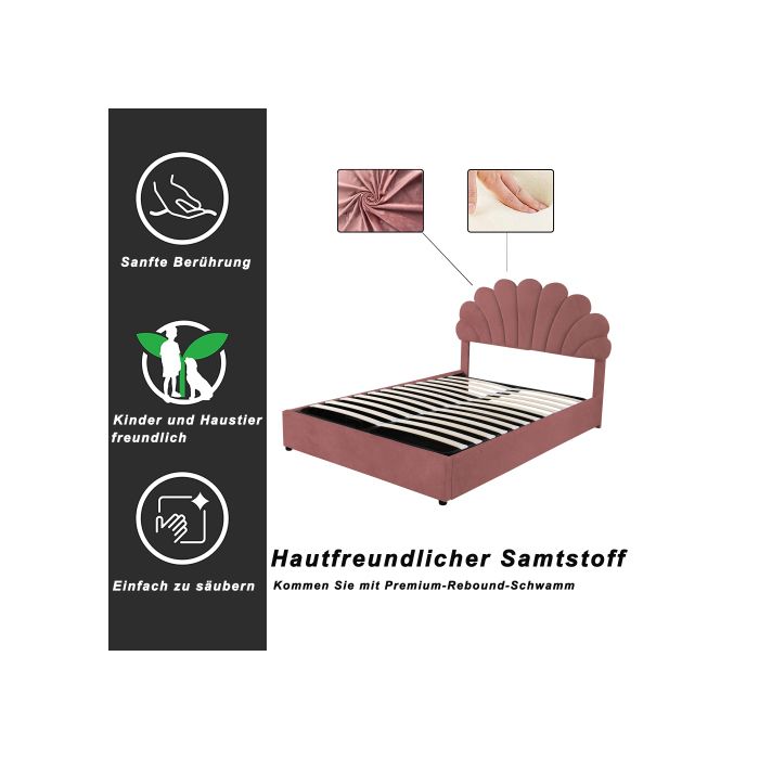 Lit Capitonné - MUVOE - 140x200 Cm - Tête De Lit Réglable - Rangement Intégré - Velours Doux