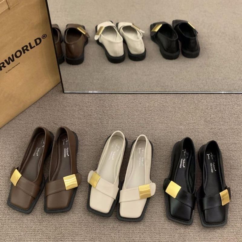 Damen Weiche Sohle Lederschuhe Herbst Vintage Eckige Zehen Komfortable Slipper Leichtgewichtige Outdoor Rutschfeste Freizeitschuhe