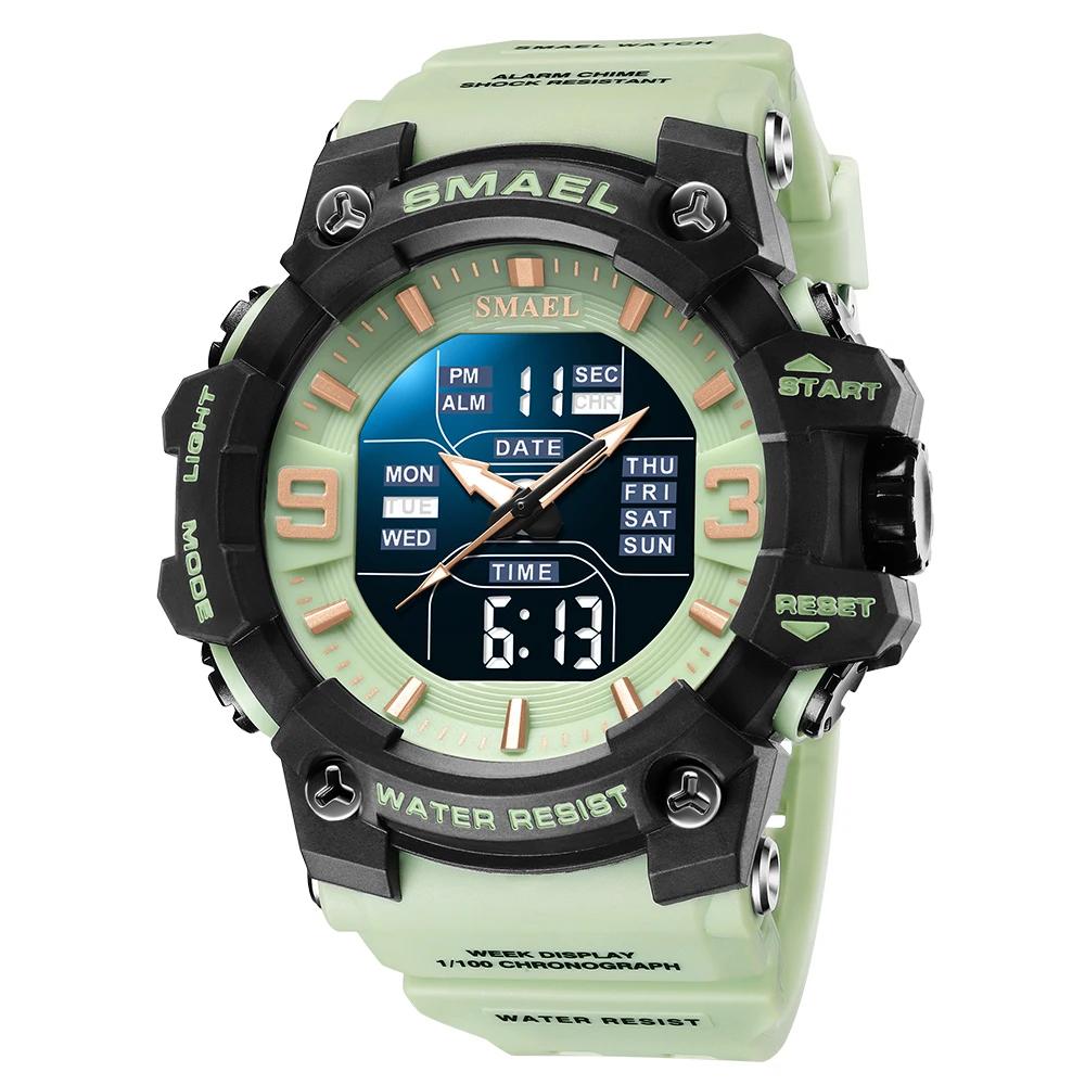 SMAEL 8049 Watch Sport LED Light Alarm Clock Dual Time Display WaterproofWeek Auto Date Wristwatches Quartz