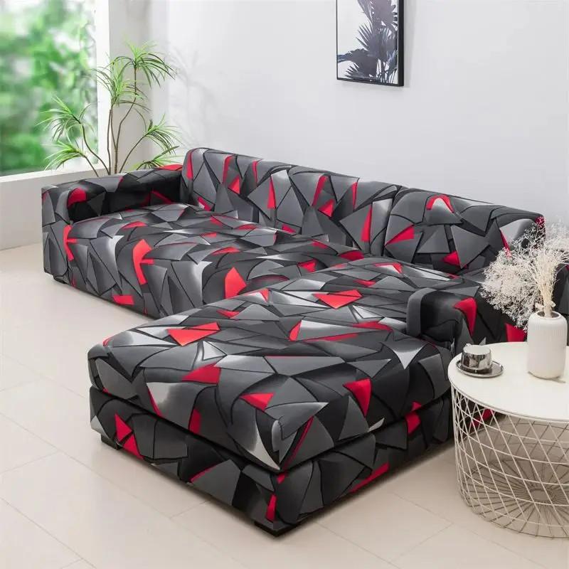 L Shaped Chaise Longue Slipcovers Chair Protector 1/2/3/4 Seat Geometric Sofa Covers for Living Room Elastic Corner Couch Cover