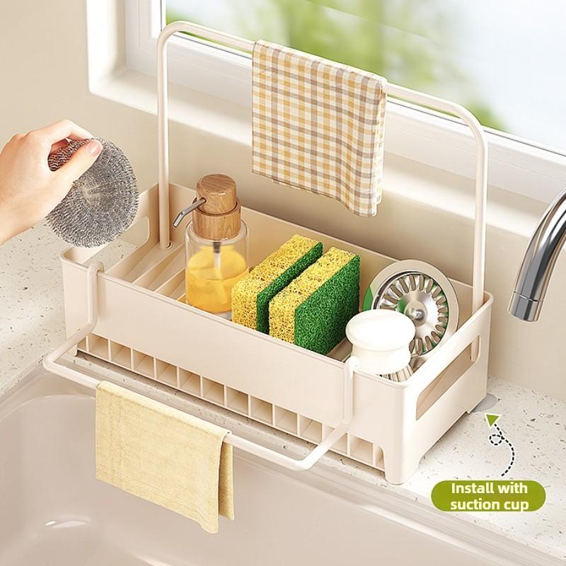 Kitchen Sink Organizer & Dish Sponge Holder with Detachable Tray - Multi-Functional Drain Rack for Dishcloths Storage Rack