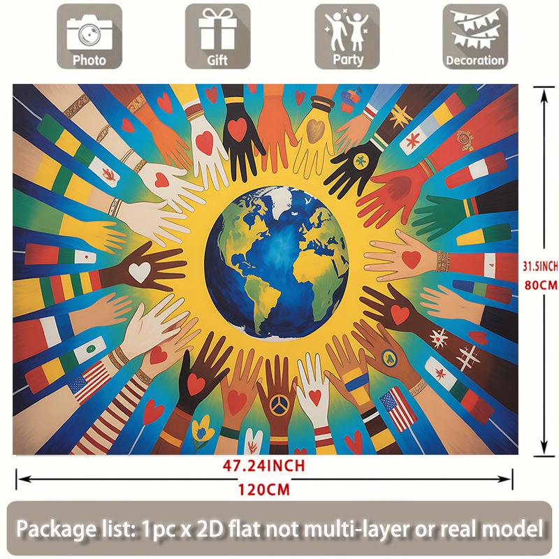 1Pcs Unity Diversity Globe World Hands Design Decoration Background Earth Backdrop Decorations For Photo Studio Booth Party